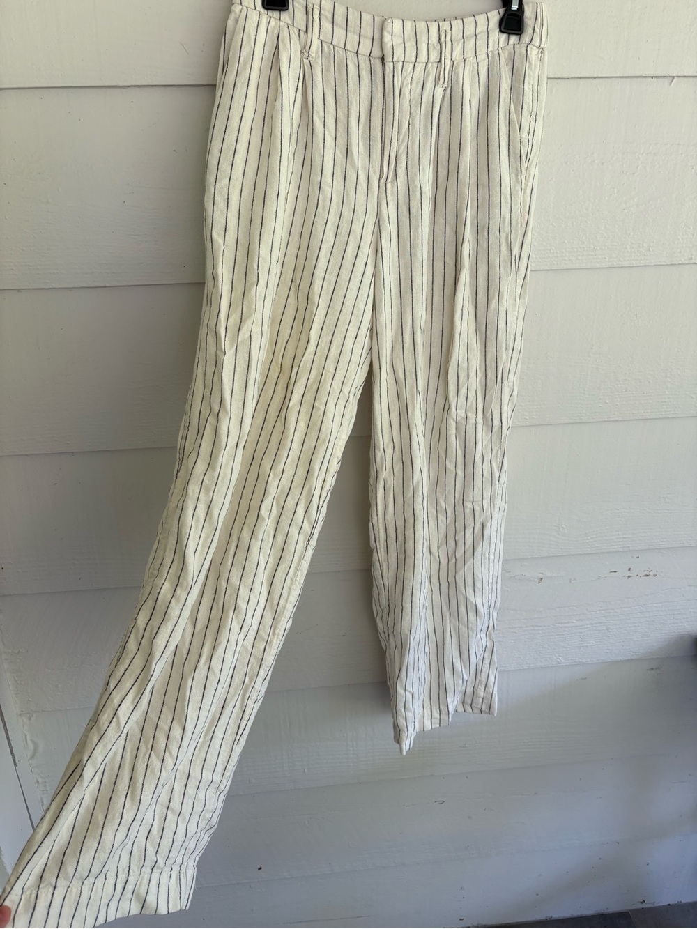 New Day Women’s Size 2 Linen Blend Striped Wide Leg Pants Cream Black Coastal - Picture 1 of 5